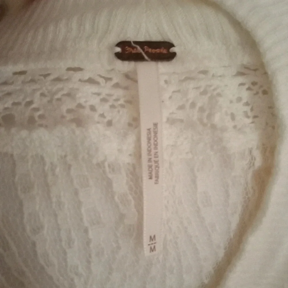 Free People White Spring Valley Lace Insert Waffle Knit Long Sleeve Size Medium